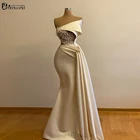 Женское вечернее платье-русалка, элегантное атласное платье цвета слоновой кости с зубчатыми кружевами и бусинами, бальное платье для выпускного вечера, 2021