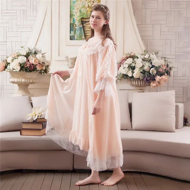 

Princess Court Style Nightdress Women Chiffon Korean-Style Long-Sleeved Homewear Lace Sling Nightgown Two-Piece Set Loose Spring