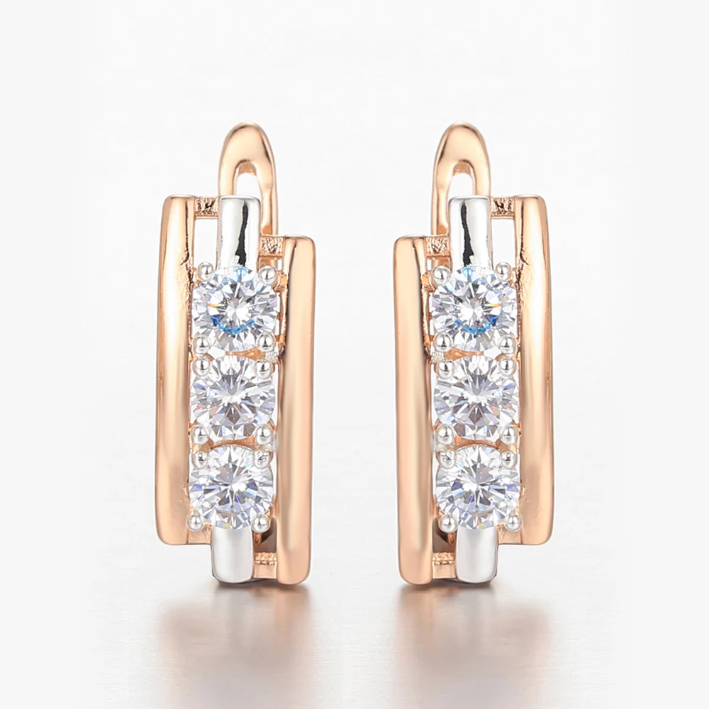 

New Trend White Stone Clear Cubic Zircon Earrings for Women Girls 585 Rose Gold Color Mixed White Color Dangle Earring GE316