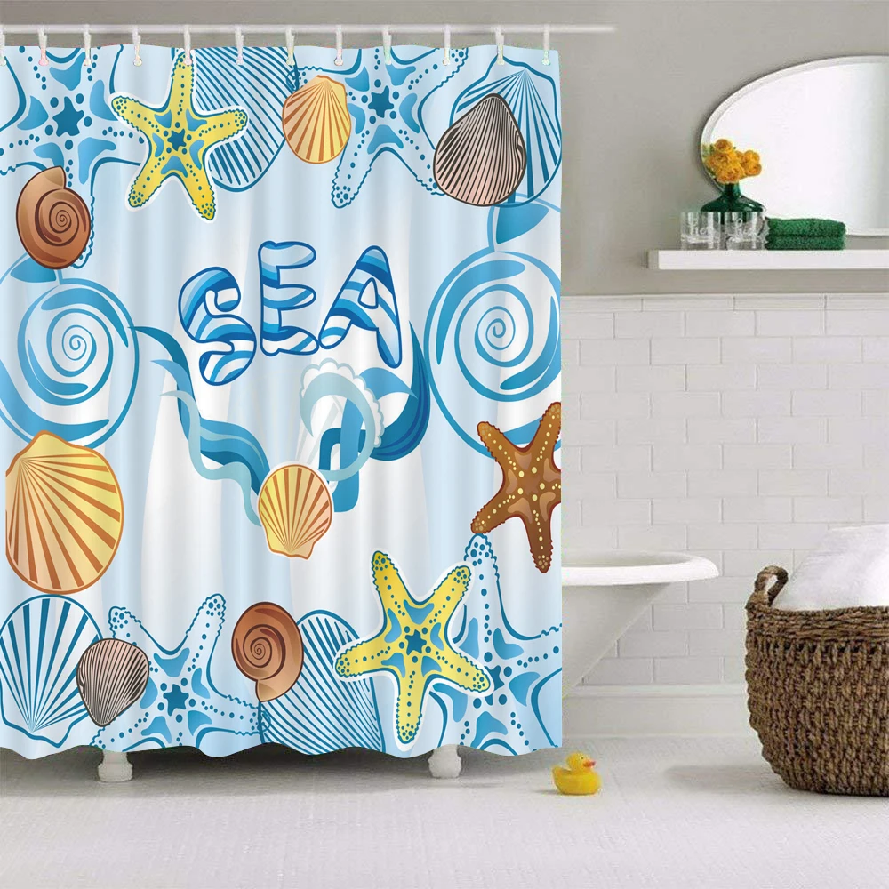 

Starfish Shower Curtain 3D Print Bathroom Waterproof Polyester Bath Curtain Octopus Washable Bath Decor Curtains