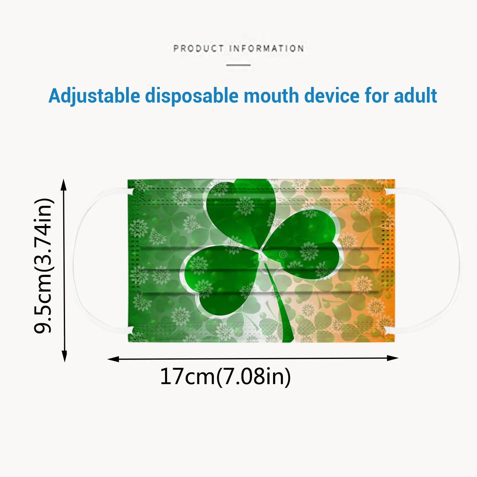 

10/20/30/50/100PCS Adults St. Patrick's Day Prints -Layer Disposable Mask Green Leaf Print Face Covering Fast Delivery Headband