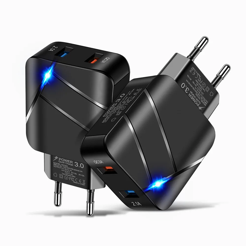 Dual USB Qc3.0 + 2.1a Multi-Port Fast Charging Mobile Phone Charger Dual-Port American Standard European Standard Fast Charging