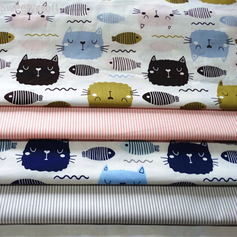 

160cmX10 метр 100% хлопок ткань Telas Tissu мультфильм кошка рыба серия Анкара ткань кровати подушки одеяла Сделай Сам пэчворк для маленьких детей