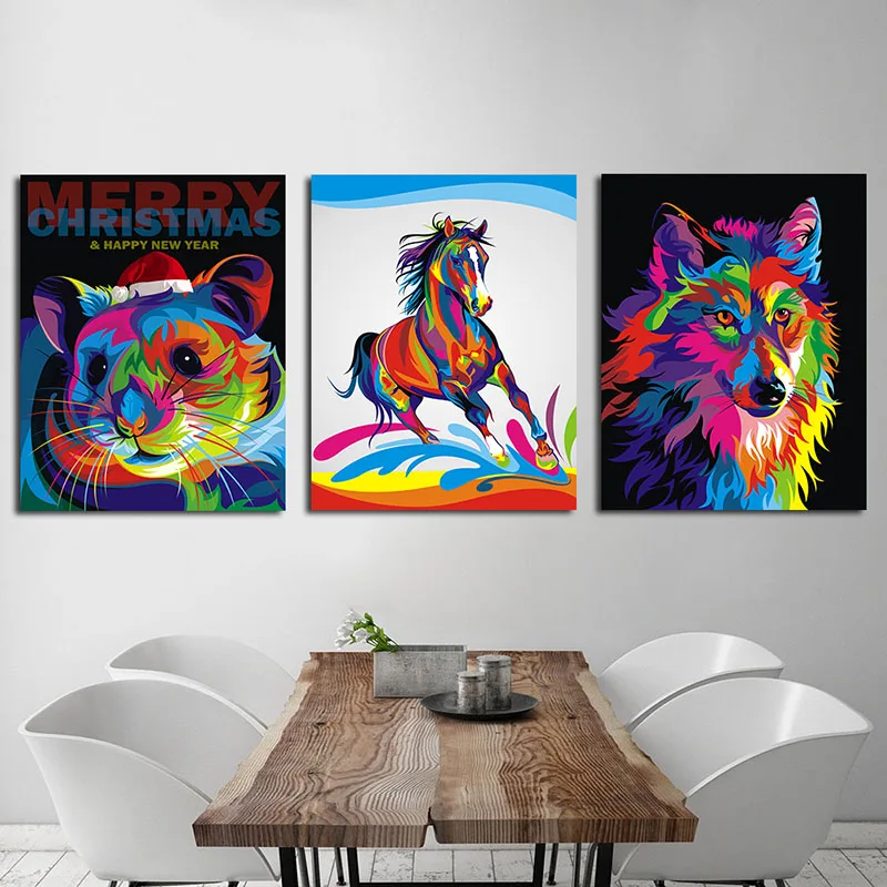 Красочные дикие животные лошадь волк картины маслом Современный плакат и печать