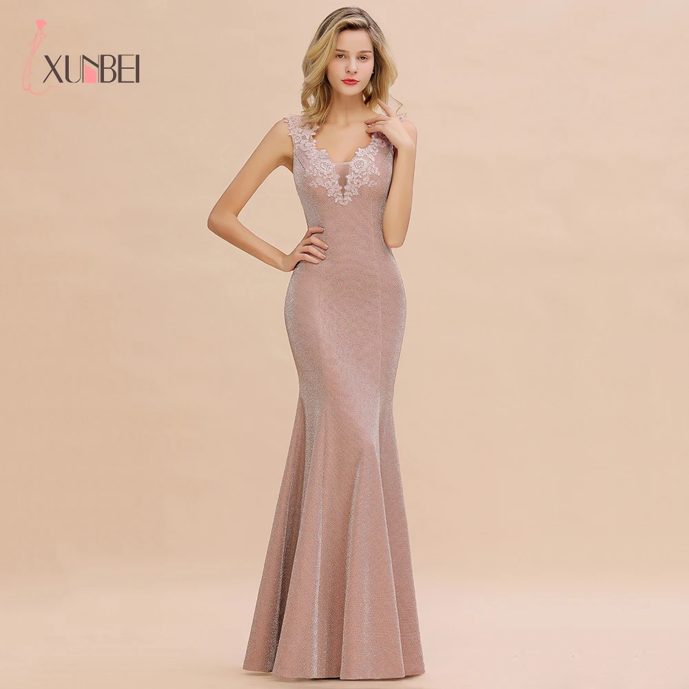 Robe De Soiree New Glitter Fabric Long Evening Dresses V-Neck Zipper Gown Formal Real Photos Vestidos Elegantes | Свадьбы и