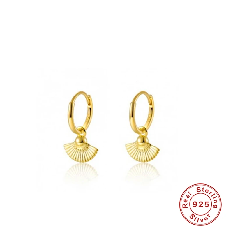 

Aide 100% Real 925 Sterling Silver Hoop Earrings With Fan Shaped Pendant For Women Earrings Hoops Korean Fine Jewelry Pendientes