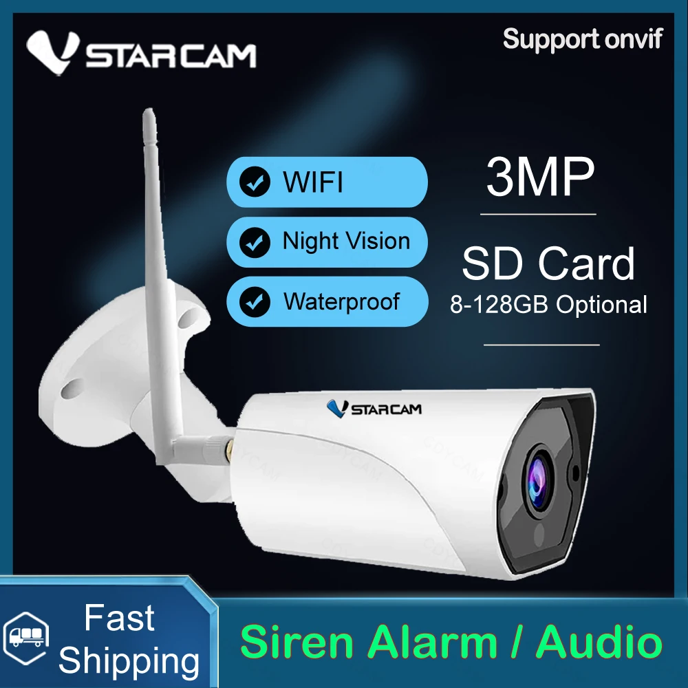 

Уличная цилиндрическая IP-камера Vstarcam 3MP 2MP 1080P, Wi-Fi, камера видеонаблюдения с датчиком движения и сиреной, водонепроницаемая IP66 камера видеон...