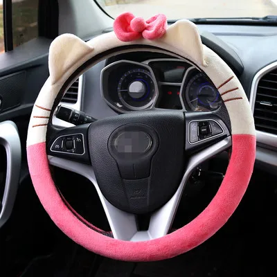 KT304-00 Автомобильные аксессуары мультфильм розовый hello kitty Руль крышка натуральный каучук здоровый дышащий Универсальный 38 см для женщин и девочек - Название цвета: KT304-00
