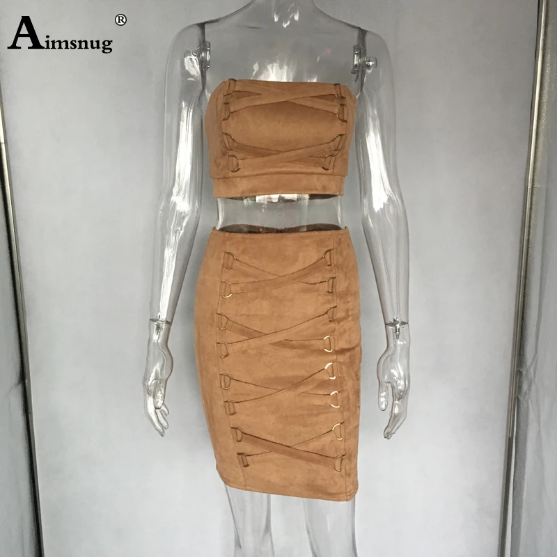 Aimsnug сексуальные комплекты из топа и юбки новинка 2019 Женский комплект двух