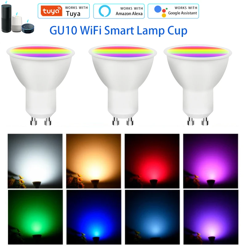 

Умная лампа Tuya GU10 с Wi-Fi, RGB + CW, 1/2/3 шт.