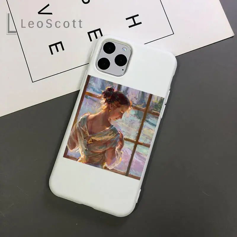 

oil painting beautiful fashion art Phone Case Candy Color for iPhone 11 12 mini pro XS MAX 8 7 6 6S Plus X 5S SE 2020 XR