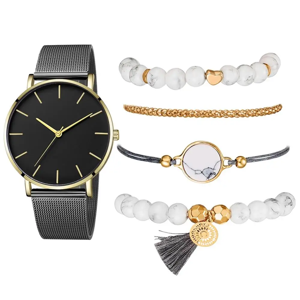 As Show Watch Set Новые Модные Элегантные женские часы, 5 шт. в наборе, браслет, кварцевый механизм, простые, водонепроницаемые, розовое золото, сетка, женские часы, Relogio Feminino - Цвет: As Show Watch Set