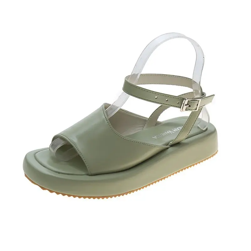 

Woman Sandals Flat Shoes 2021 New Fashion Sandals Summer Shoes Round Toe 3.5cm Heel Buckle