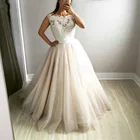 Новинка 2021, ТРАПЕЦИЕВИДНОЕ свадебное платье без рукавов, иллюзионные Свадебные платья из тюля с глубоким круглым декольте, свадебные платья со шнуровкой на спине, свадебные платья