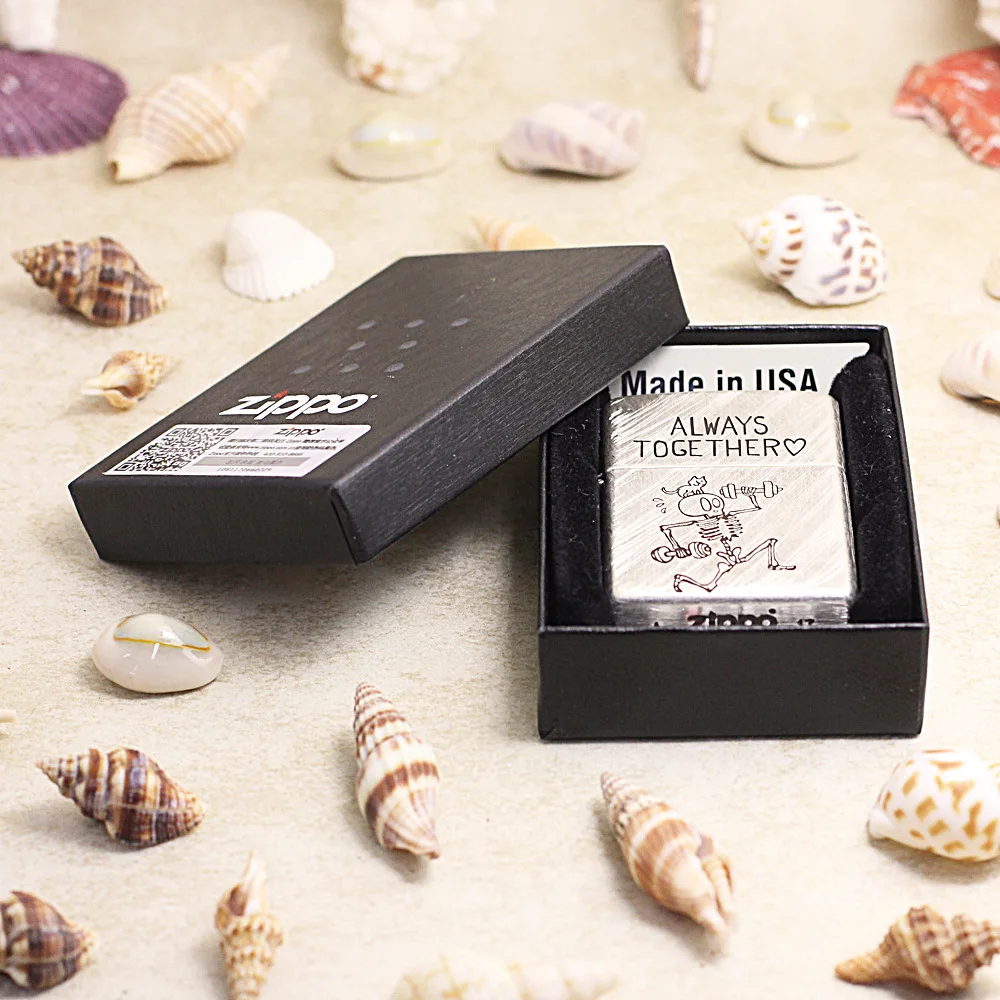 

Genuine Zippo oil lighter copper windproof Ancient silver ALWAYS TOGETHER cigarette Kerosene lighters anti-counterfeiting code