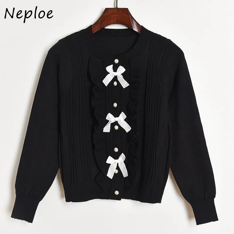 Neploe милые вязаные кардиганы с бантом и жемчужной пряжкой женский свитер длинным