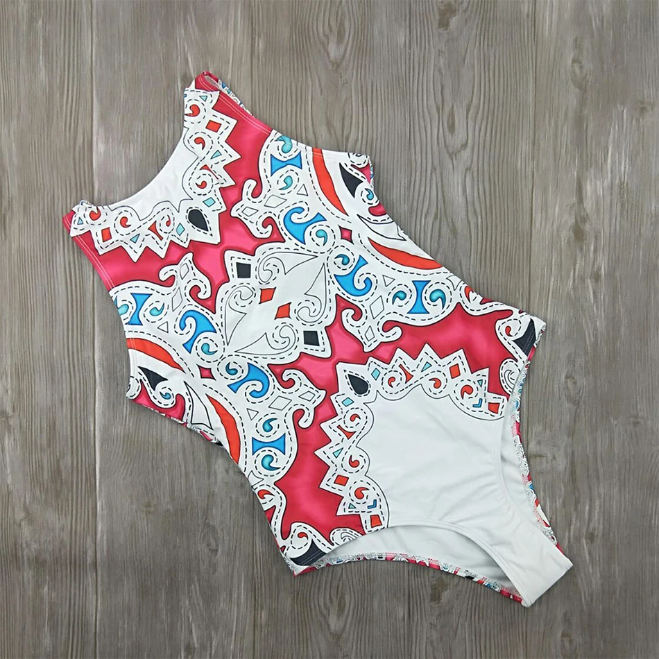 Женский слитный купальник с принтом в стиле ретро винтажный без рукавов открытой