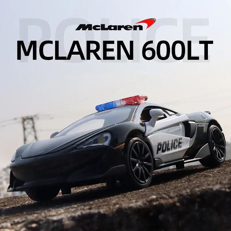 

1:32 Mclaren 600LT Alloy Car Model Diecast Metal Police Sports Car Model High Simulation Sound and Light Collection Kid Toy Gift