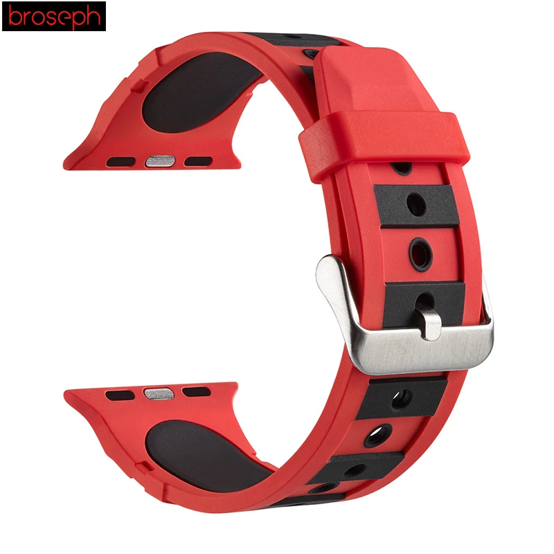 Red Black Силиконовый ремешок для iwatch 4 ремешка 44 мм 40 мм для мужчин и женщин браслет для apple watch 1 2 3 38 мм 42 мм ремешки для часов - Цвет ремешка: Red Black