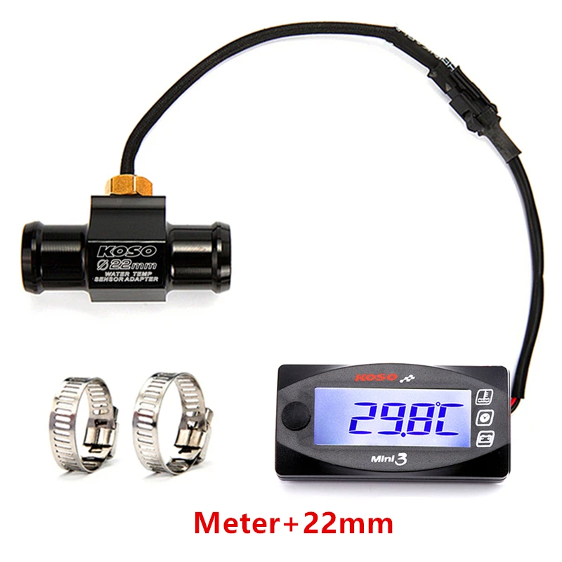 KOSO мотоциклы термометр Вольтметр таймер для YAMXHA NMAX XMAX TMAX Mini3 светодиодный цифровой дисплей Quad квадратный температура воды - Цвет: Meter-22mm