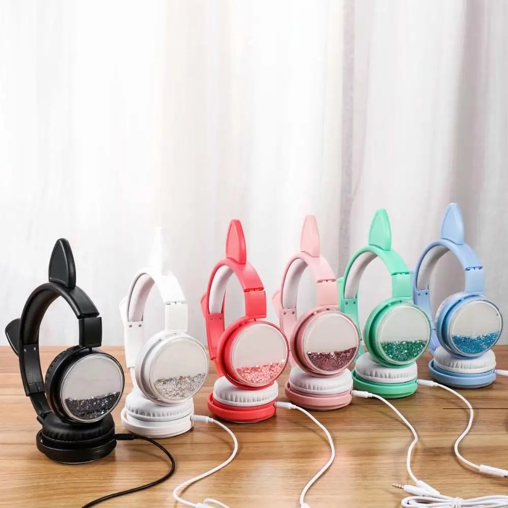 Наушники с кошачьими ушками для девочек музыкальные спортивные наушники детей