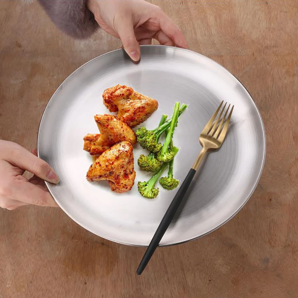 Столовая тарелка из нержавеющей стали 8 шт. круглая золотистая тарелка-поднос для