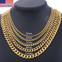 mens necklaces chains stainless steel black gold silver color necklace for men women curb cuban jewelry 357911mm dlknm08