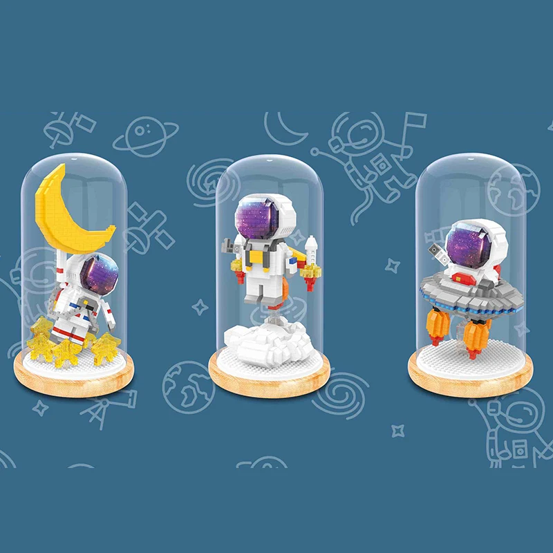 

MOC Astronaut Micro Building Blocks Spaceman Figures Astronaut With Display Box LED Light Diamond Mini Brick Toys Kids gifts