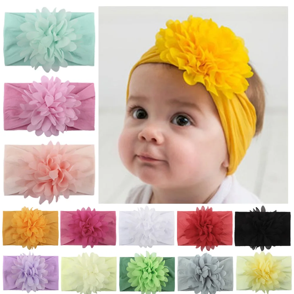 

Newborn Solid Color Soft Nylon Elastic Baby Girl Headband Bows Knotted Kids Girls Hat Hair Accessories Girls Haarband