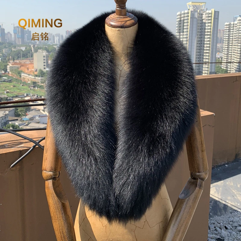 Winter 100% Real Fur Collar Woman Black Natural Fur Scarf Shawl For Women Collars Wraps Neck Warm Fur Scarves Female Scarfs Coat