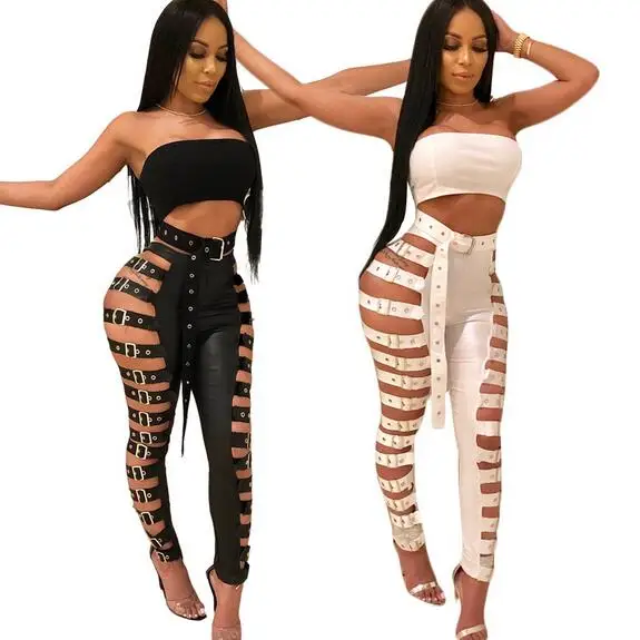 Обтягивающие открытые штаны из искусственной кожи женские 2019 летние сексуальные