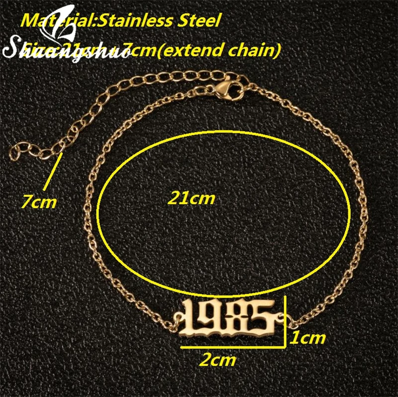 Mini Initial Year Anklets Bracele for Women Stainless Steel Birth Number Leg Chain Gold Femme 1980 1981 1982 1983 1984 Anklet | Украшения и