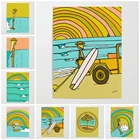 Hd печатная летняя картина для серфинга на холсте, настенное искусство, песчаный пляж, автомобиль, постер, гостиная, украшение для дома, Модульная картина, рамка