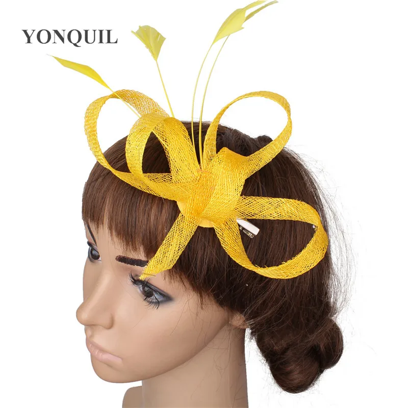 Желтый Sinamay волосы чародей шляпа для женщин заколка волос Элегантные Для женские