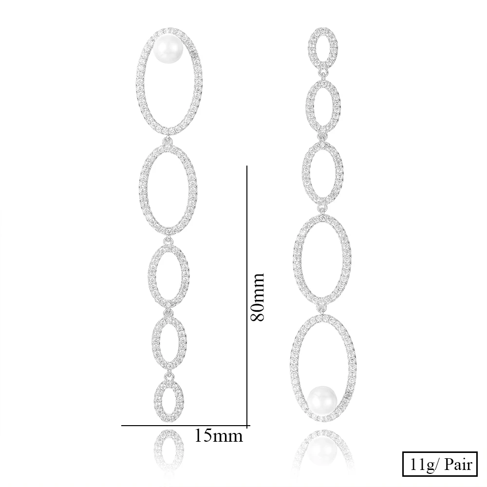 

missvikki Luxury Cute Fine Long Dangle Pearl Earrings Full Mirco Paved Cubic Zircon CZ Naija Wedding Earring Fashion Jewelry