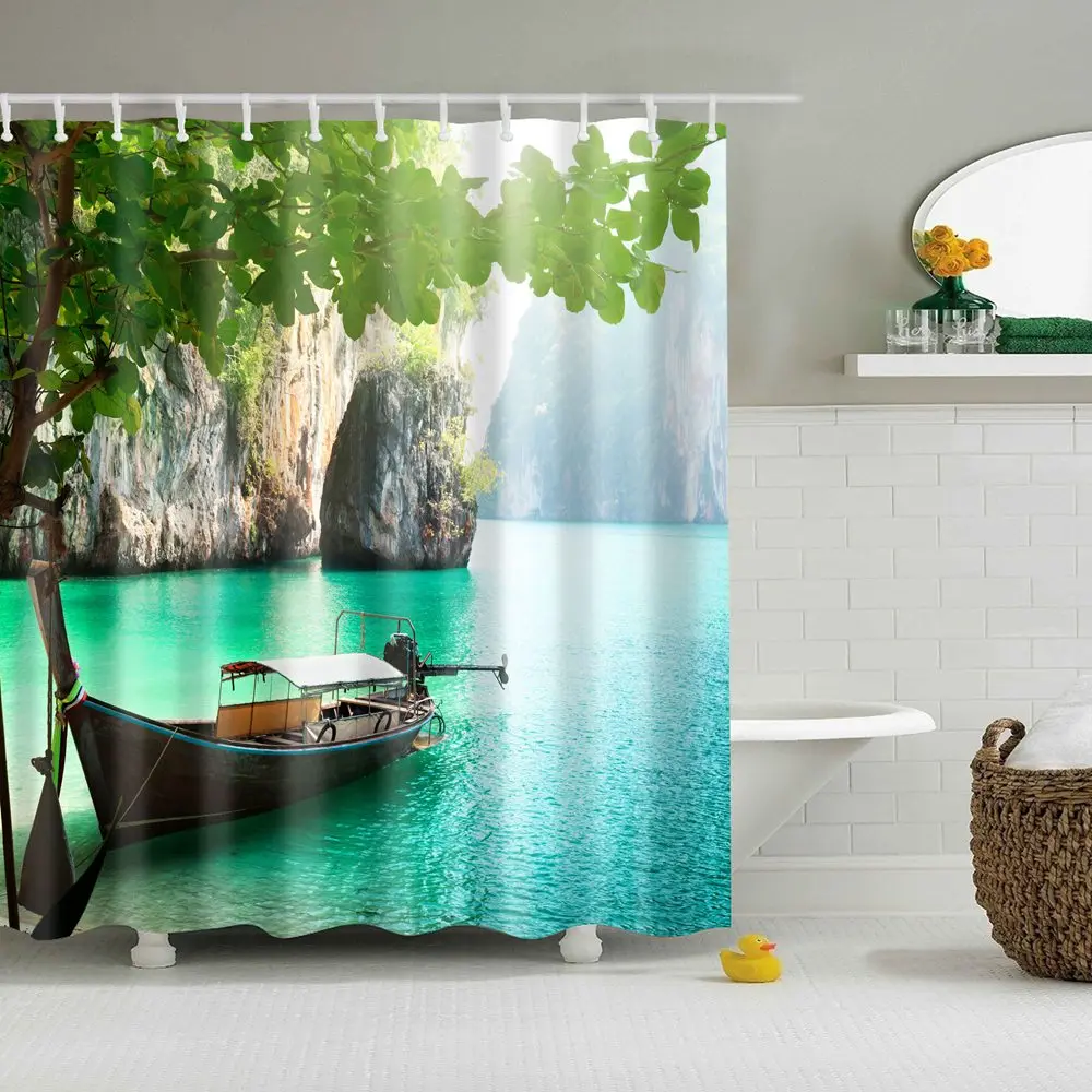 Dafield природа Бамбук Душевая Шторы весеннего леса дерева декоративный мостик для