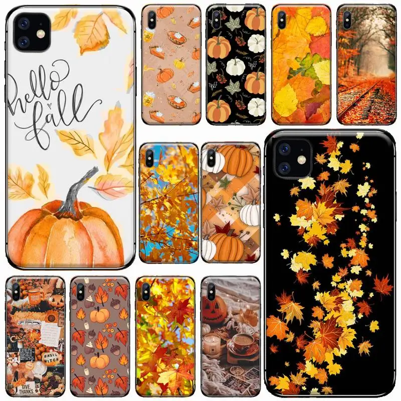 

Pumpkin happy autumn fall leaves Phone Case for iPhone 11 12 mini pro XS MAX 8 7 6 6S Plus X 5S SE 2020 XR Luxury shell funda