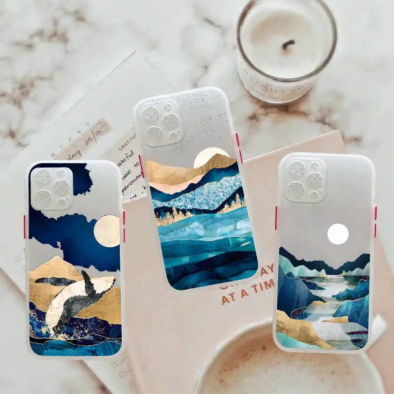 

Hand Painted Scenery Phone Case For iPhone 12 11 Mini Pro XR XS Max 7 8 Plus X Matte transparent White Cover