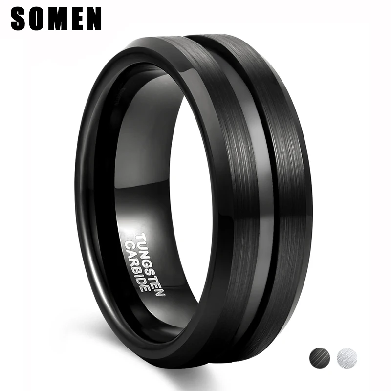 

Somen 8mm Men Ring Classic Black Silver Color Tungsten Carbide Ring Brushed Wedding Band Male Engagement Rings Anel Masculino