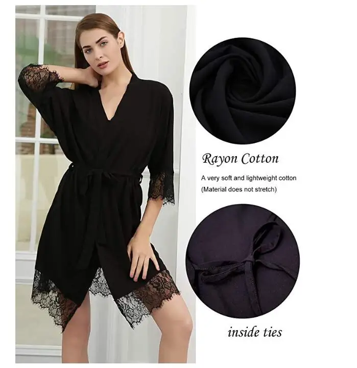 Женское кружевное кимоно однотонное хлопковое короткое банное платье невесты