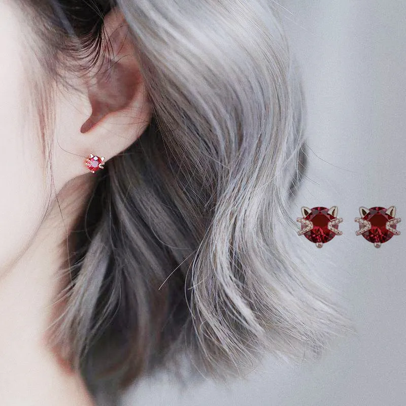 Черный красный CZ Мини милый котенок котик серьги гвоздики для женщин детей