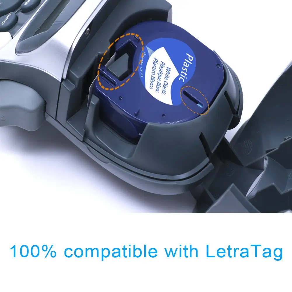 2 шт./лот совместим с DYMO LetraTag Tape 91201/91331/91221/59422 черный на белом (пластиковом) 4 м * 12 мм