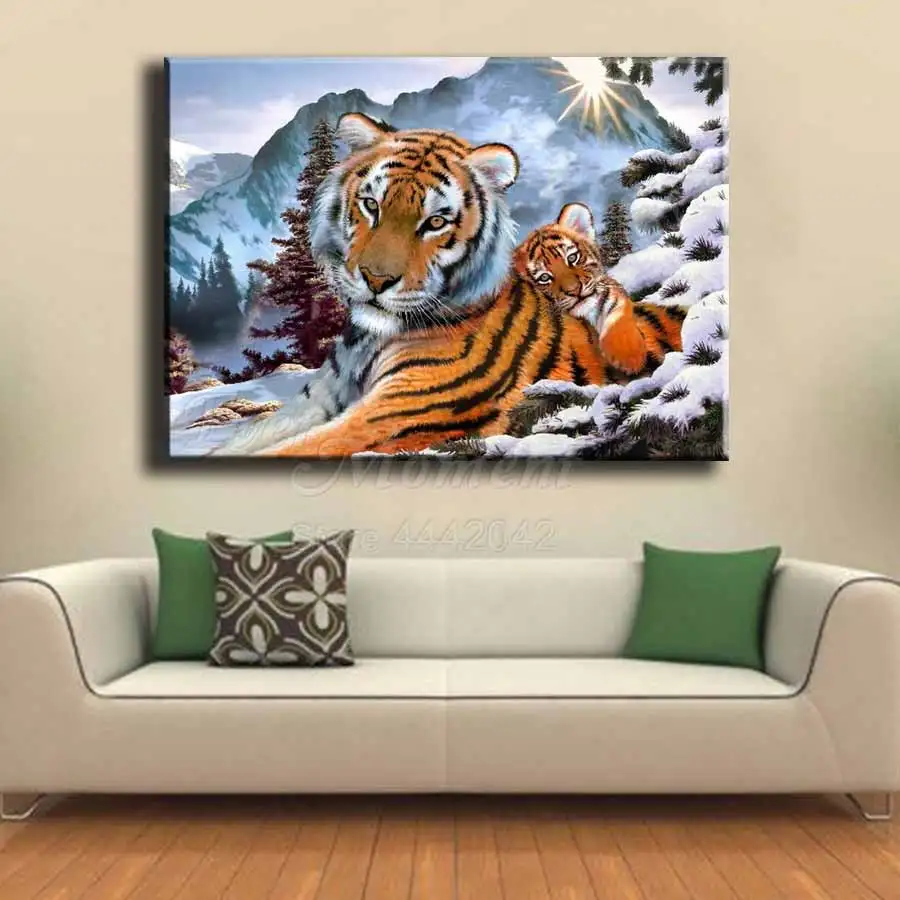Алмазная живопись с тигром снегом горами полная выкладка картина Стразы