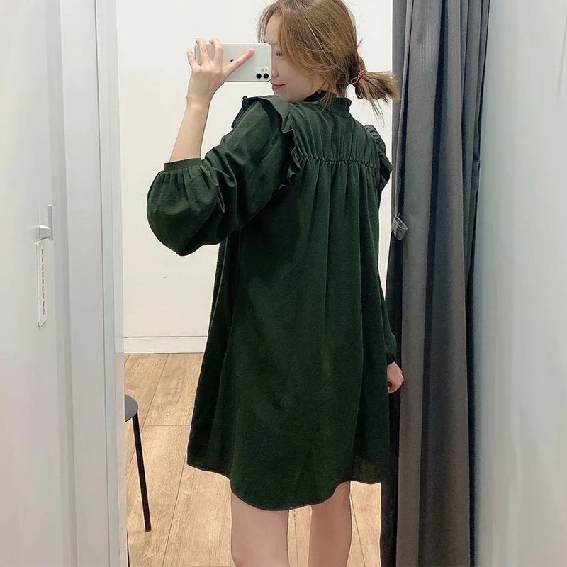 ZA 2020 new women Retro Casual lace decoration Lantern SleeveElegant Ruffled Dresses Ladies Loose Vestidos Dress | Женская одежда