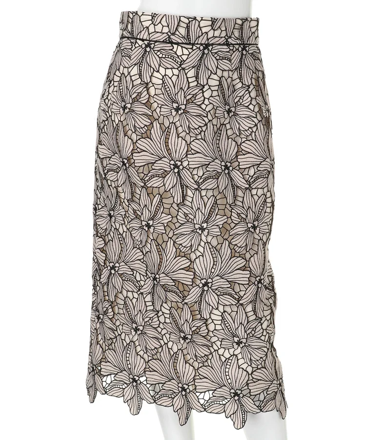 

Limited Ladies 2021 High Qualitty Embroidery Hollow Out Patchwork Lace Midi Skirt