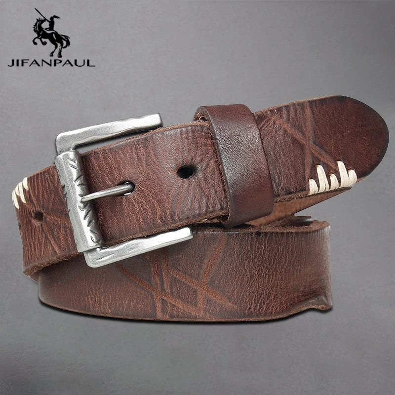 JIFANPAUL  New men's belt alloy pin buckle leather belt head layer cowhide designer design high-end cowhide belt for men