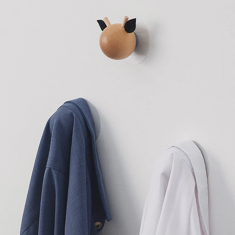 

Creative Animal Head Natural Wood Clothes Hanger Wall Mounted Coat Hook Decorative Key Holder Hat Scarf Handbag Storage
