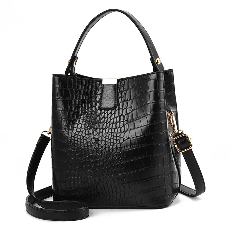 

2021 Luxury Retro Alligator Bucket Bags Women Crocodile Pattern Handbag Capacity Crocodile Shoulder Messenger Bags Ladies Purse