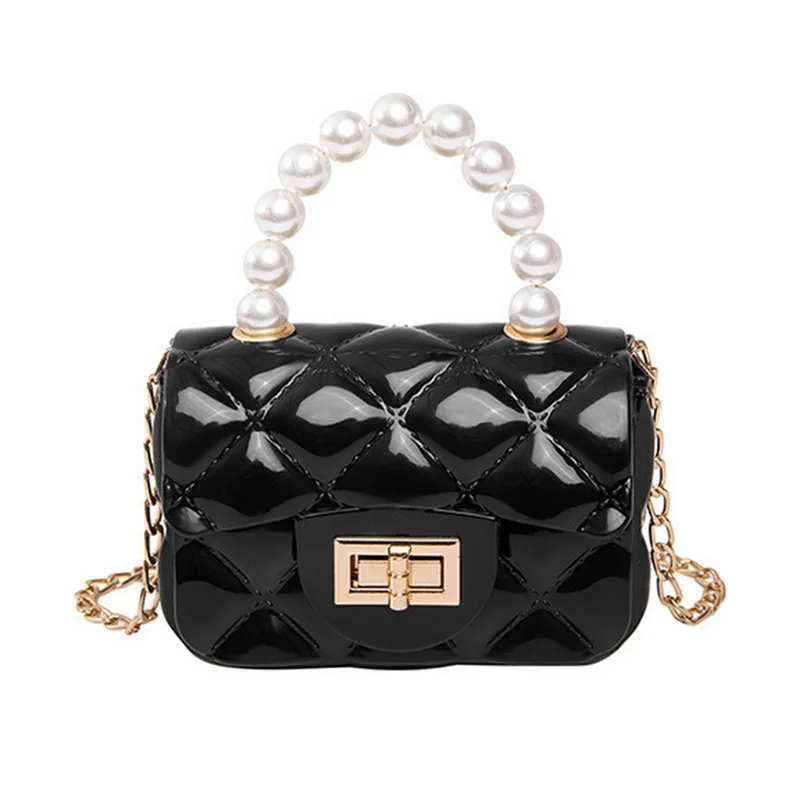 

Women's Mini Handbag Small Square Bag Shoulder Messenger Portable Chain Bag Girl PVC Jelly Bag Pearl Crossbody Rhombus 2021