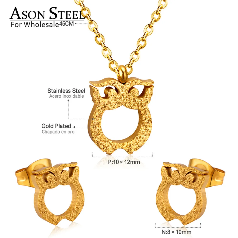 ASONSTEEL, ювелирные наборы с кубическим цирконием в виде совы для женщин/девушек, золото/серебро, кубинская цепочка, модные серьги-гвоздики, колье, бижутерия